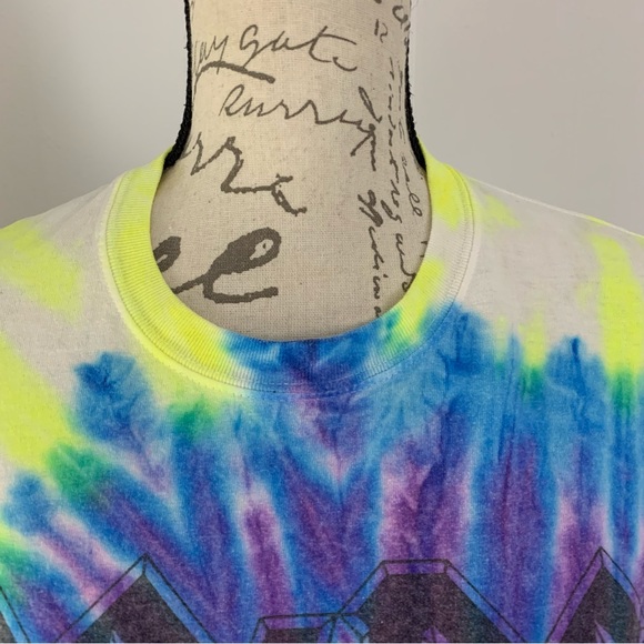 ACDC Band Tie Dye Graphic Crew Neck Unisex Tee Shirt Pink Blue Yellow Small - Picture 5 of 8
